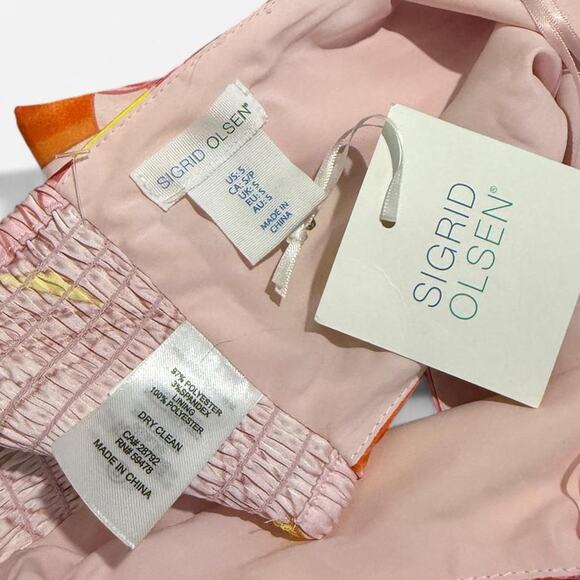 NWT Sigrid Olsen Pink & Yellow Satin Sleeveless Tie Back Cropped Halter Top S - Picture 7 of 7